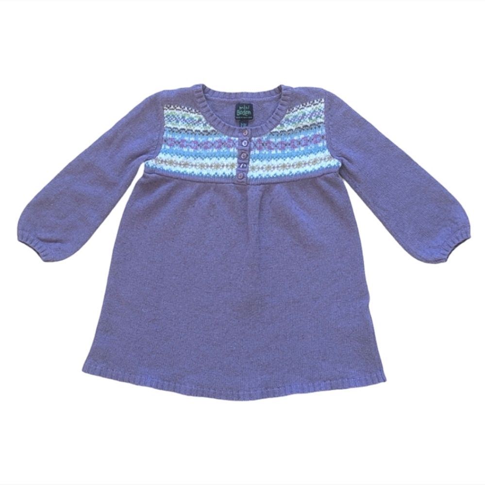 Mini Boden Fair Isle Henley Sweater Dress - Size 2-3Y